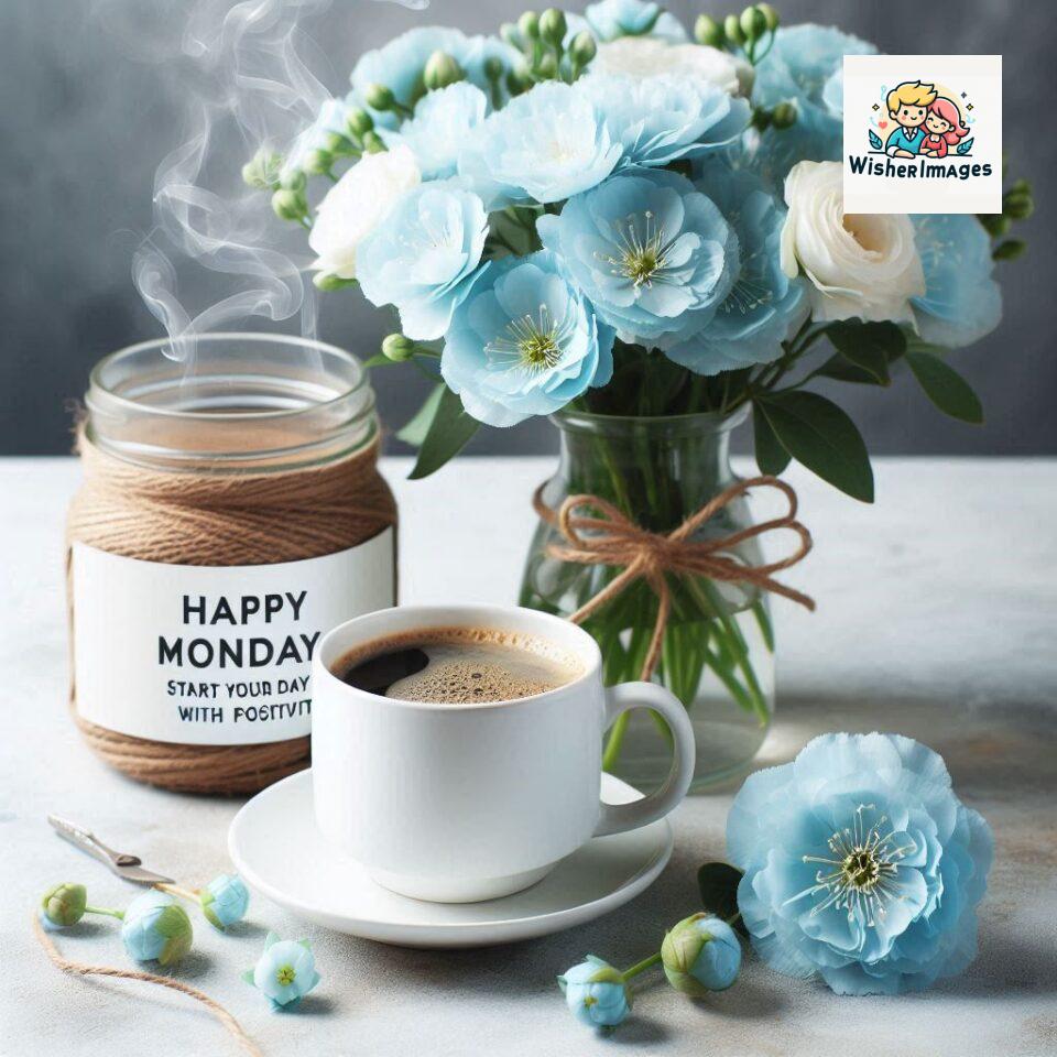 start your day with positivity happy monday blue flowers coffee mug ()