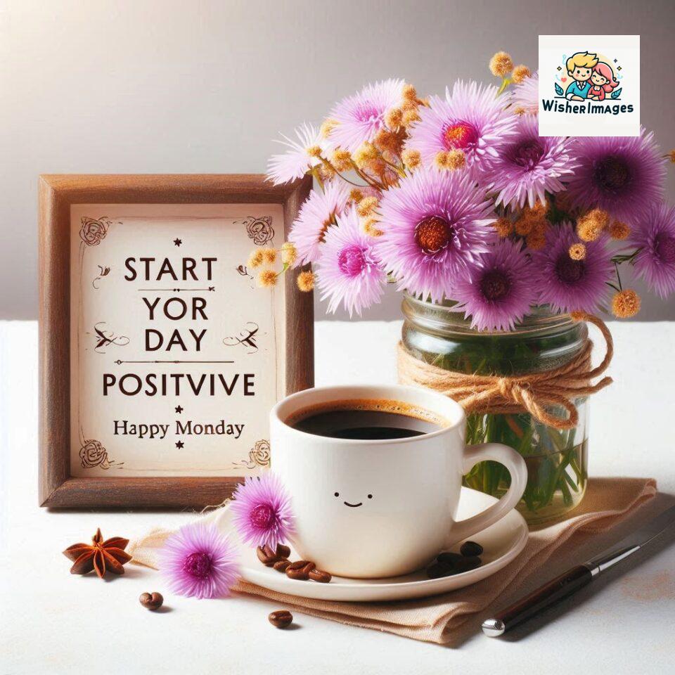 start your day with positivity happy monday blue flowers coffee mug ()