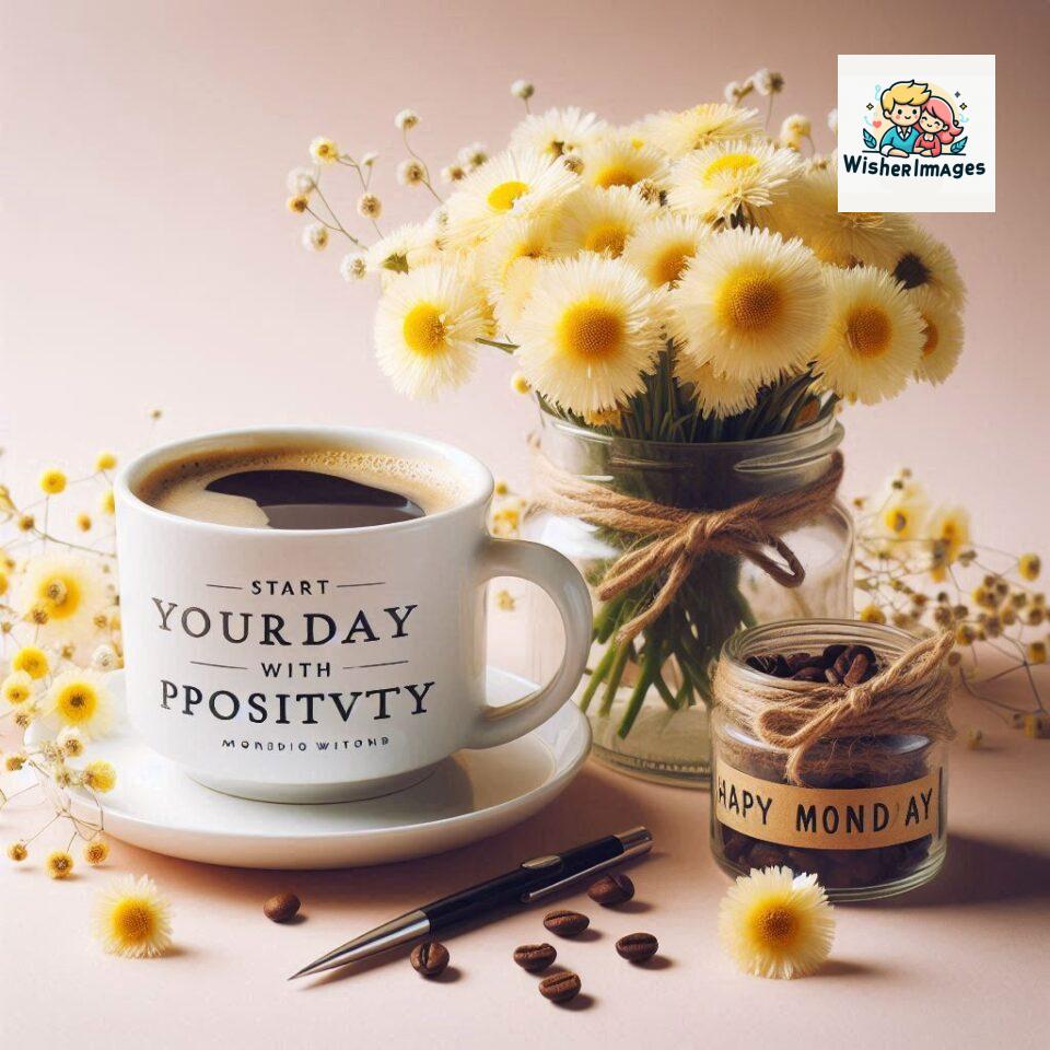 start your day with positivity happy monday blue flowers coffee mug ()