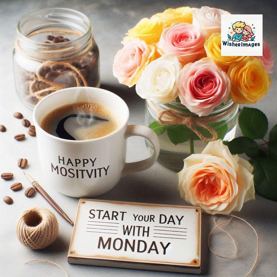 start your day with positivity happy monday blue flowers coffee mug ()