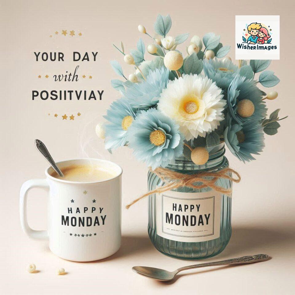 start your day with positivity happy monday blue flowers coffee mug ()