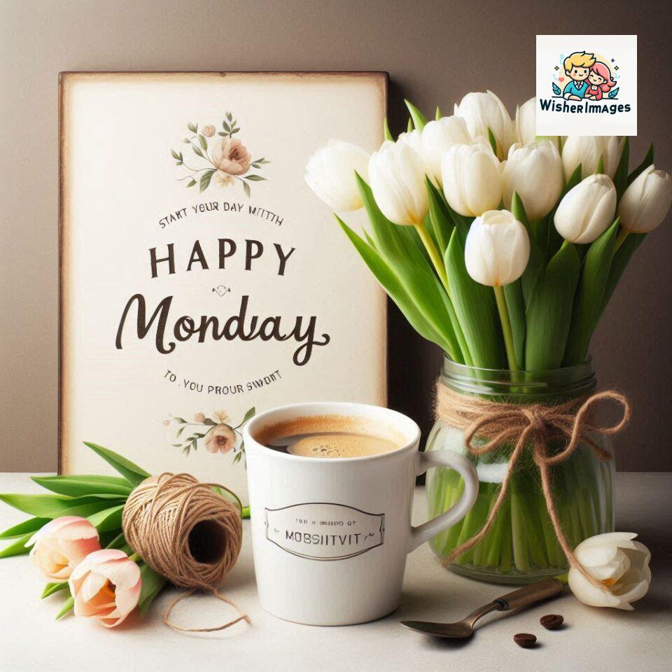 start your day with positivity happy monday blue flowers coffee mug ()