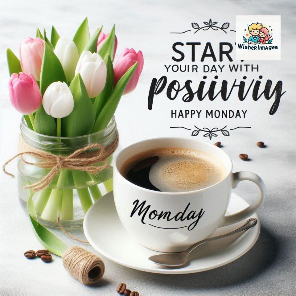 start your day with positivity happy monday blue flowers coffee mug ()