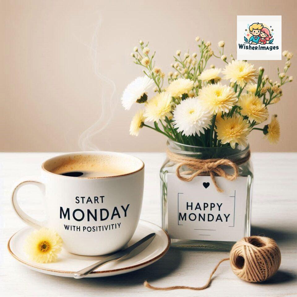 start your day with positivity happy monday blue flowers coffee mug ()