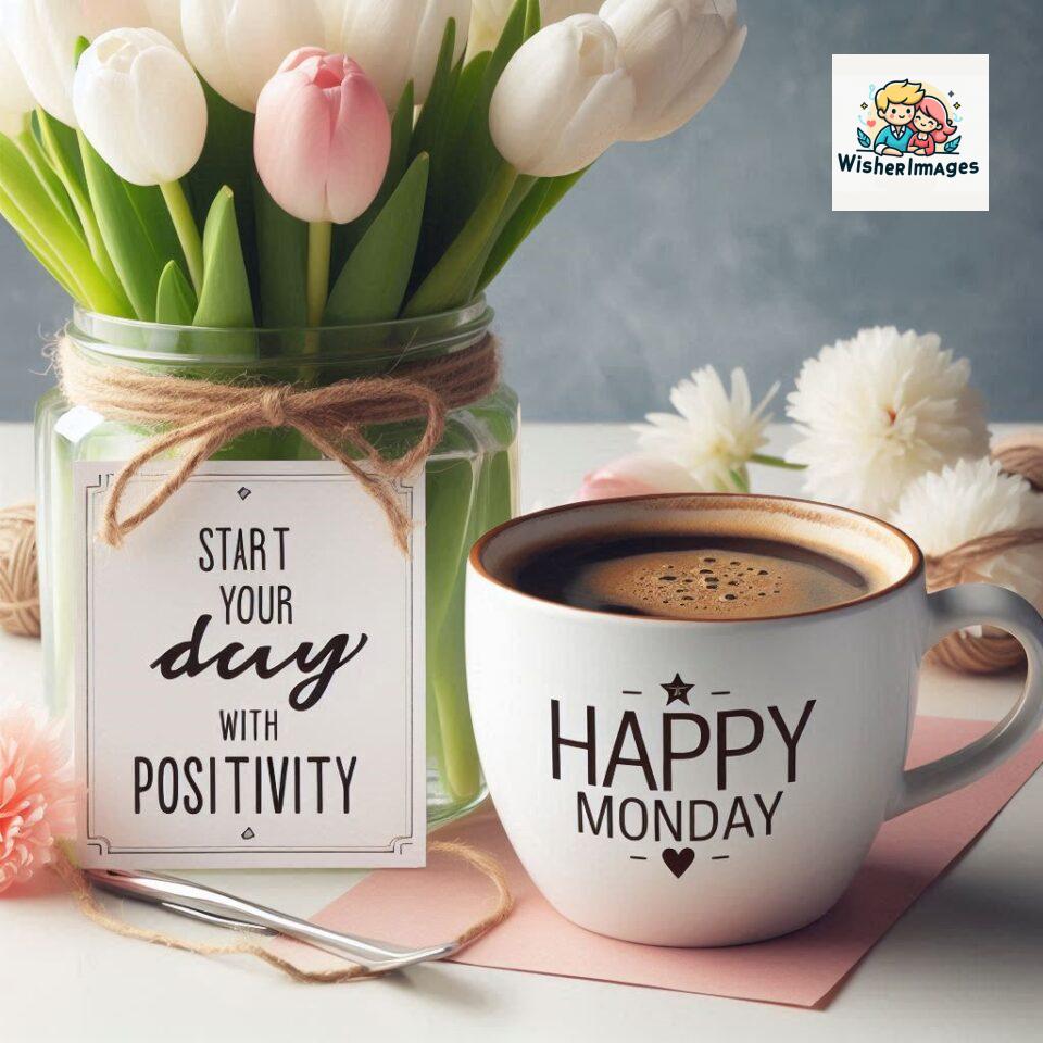 start your day with positivity happy monday blue flowers coffee mug ()