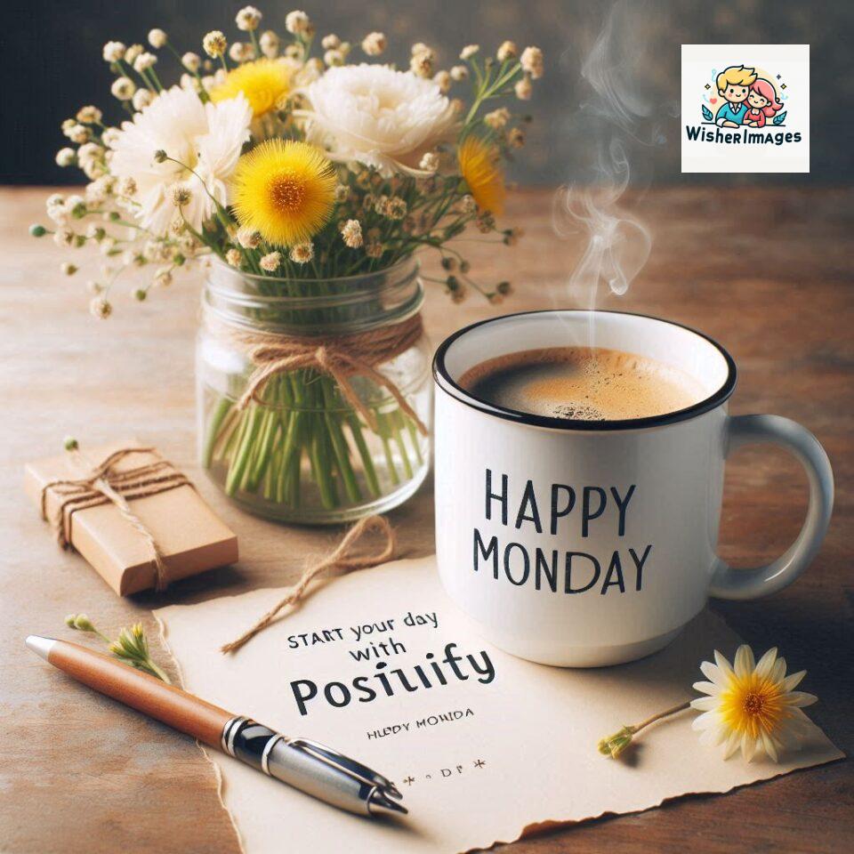 start your day with positivity happy monday blue flowers coffee mug ()