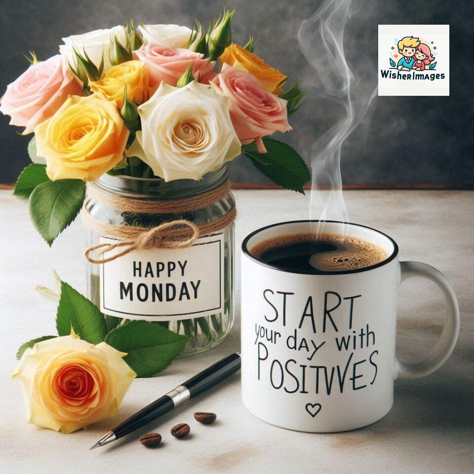 start your day with positivity happy monday blue flowers coffee mug ()