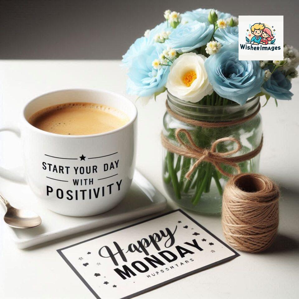 start your day with positivity happy monday blue flowers coffee mug ()