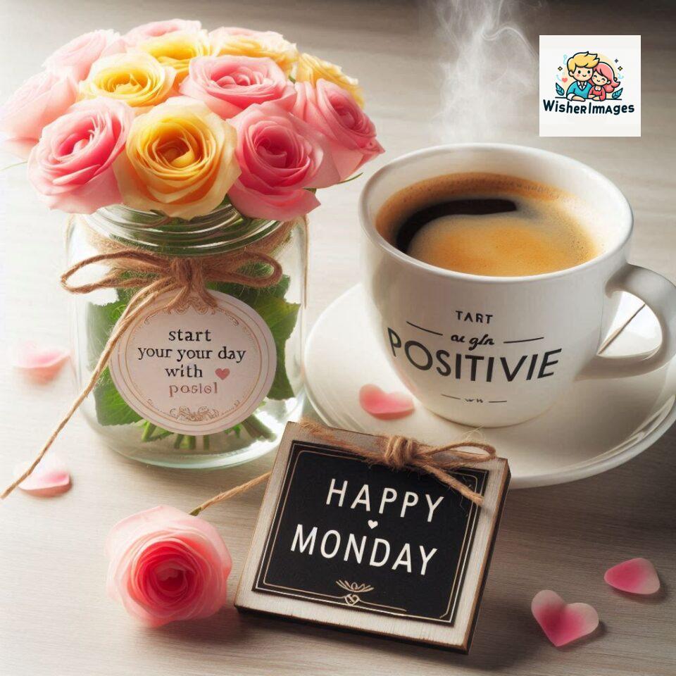 start your day with positivity happy monday blue flowers coffee mug ()