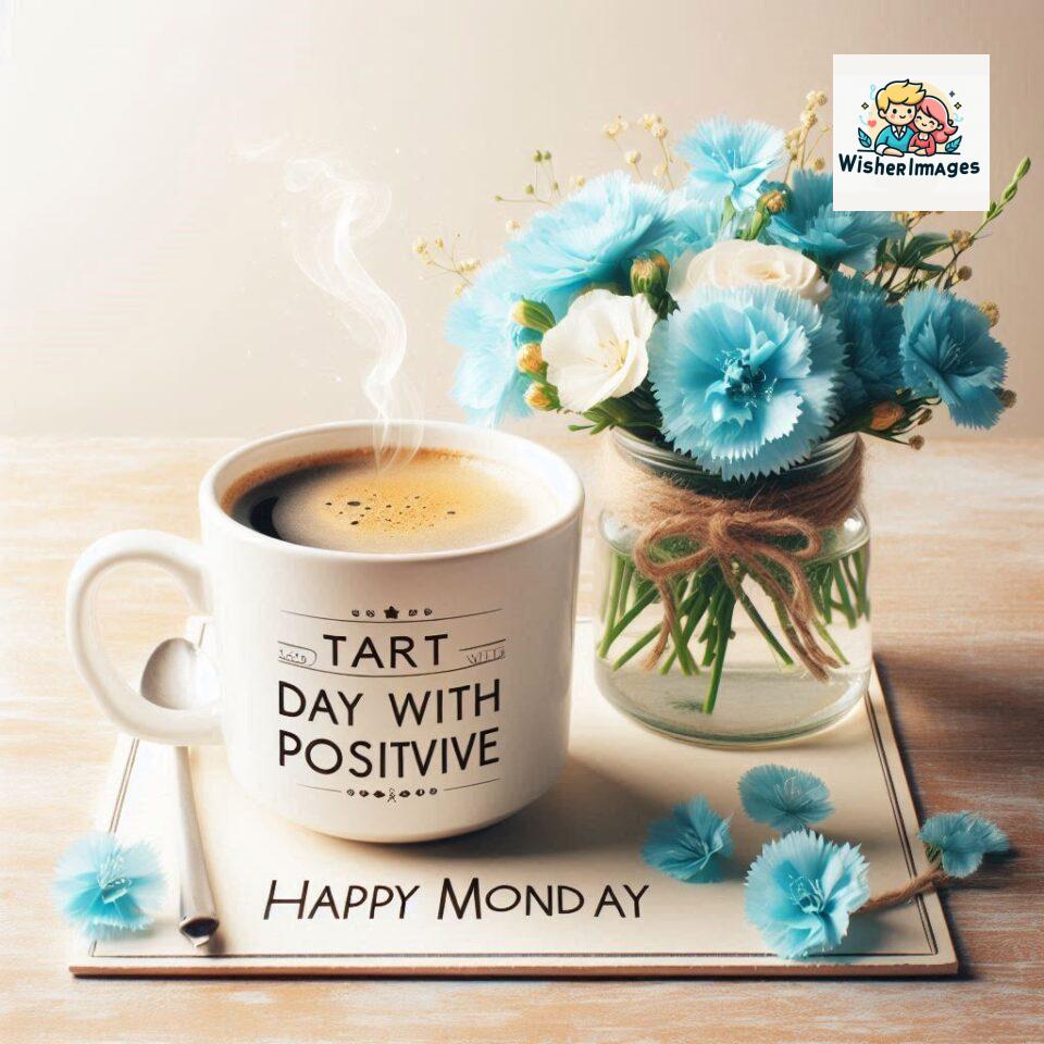 start your day with positivity happy monday blue flowers coffee mug ()