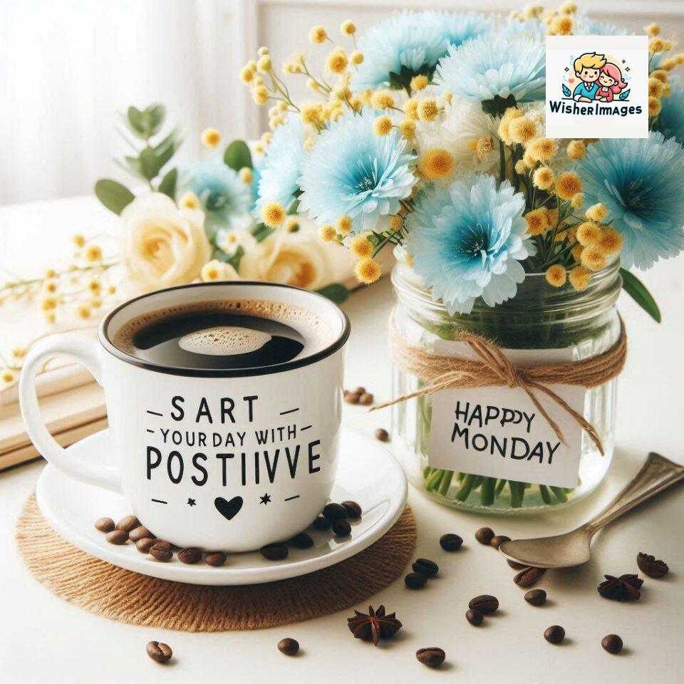 start your day with positivity happy monday blue flowers coffee mug ()