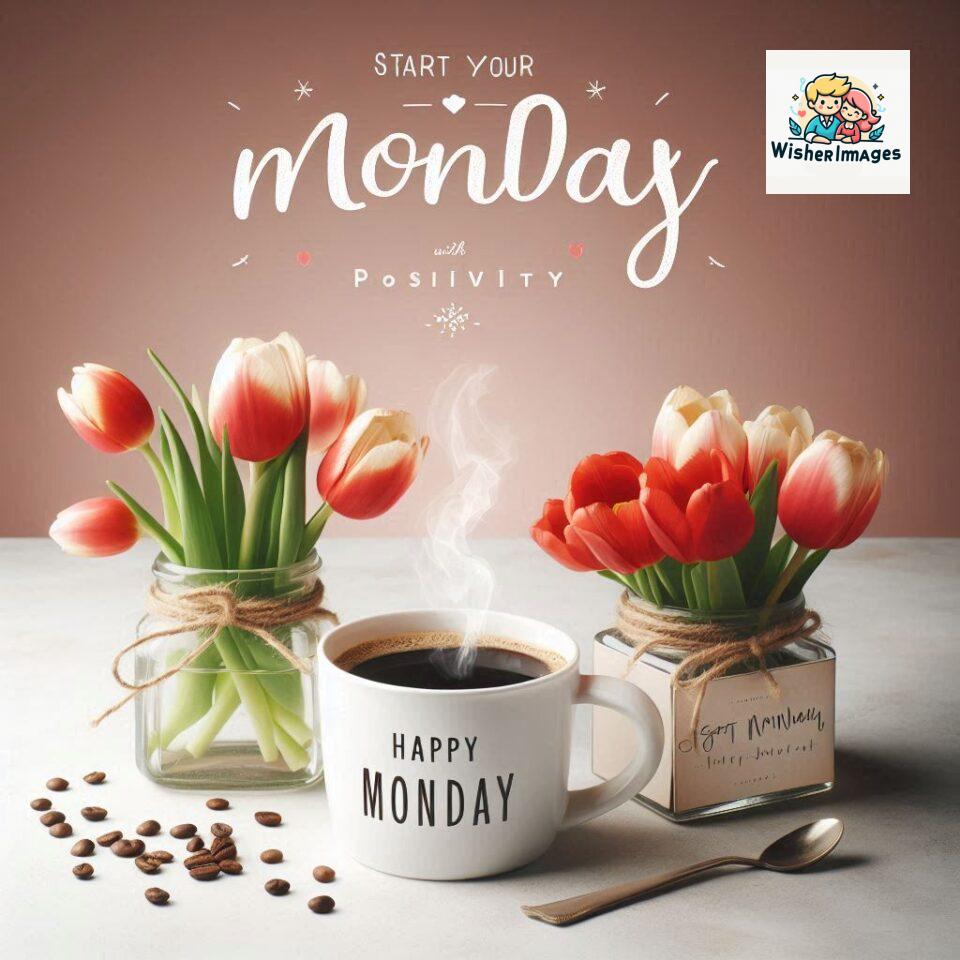 start your day with positivity happy monday blue flowers coffee mug ()