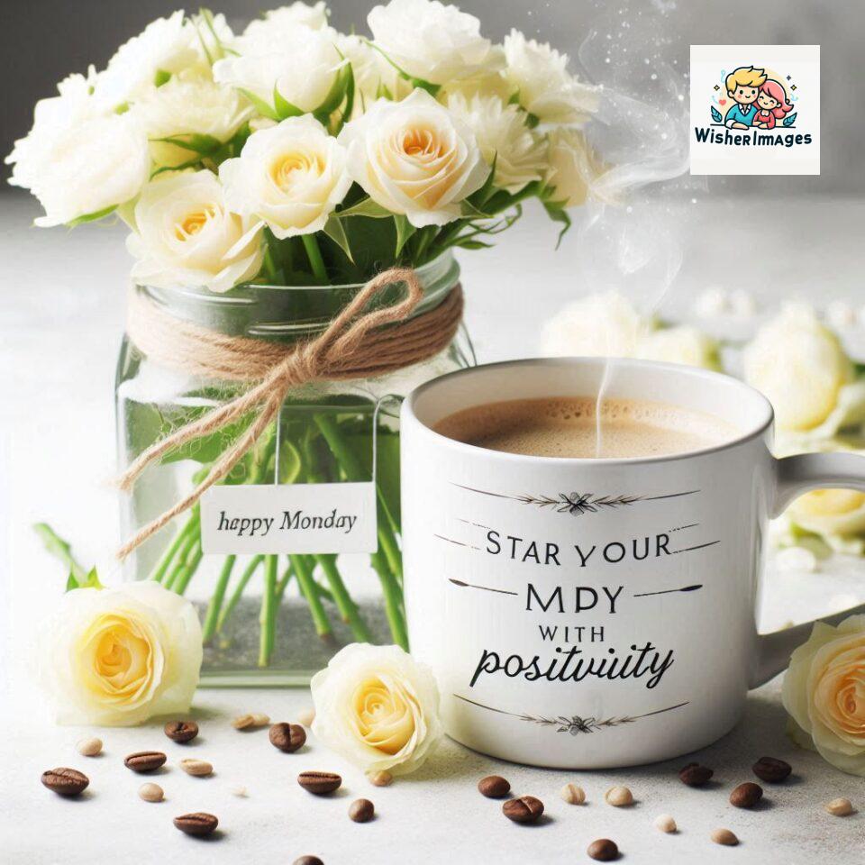 start your day with positivity happy monday blue flowers coffee mug ()