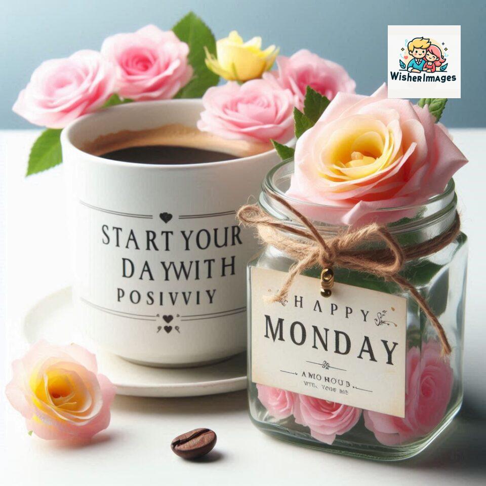 start your day with positivity happy monday blue flowers coffee mug ()