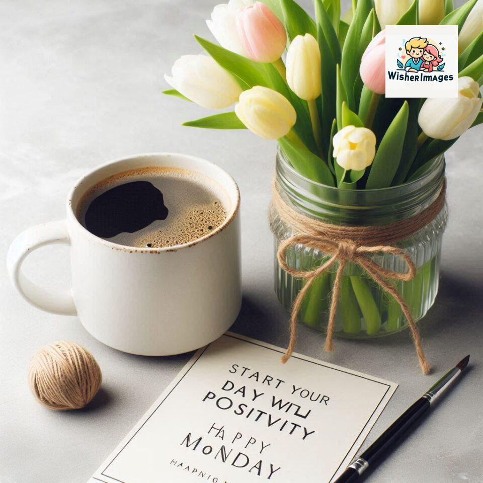 start your day with positivity happy monday blue flowers coffee mug ()