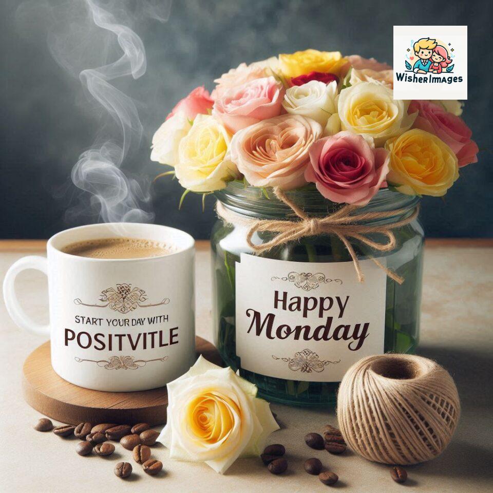 start your day with positivity happy monday blue flowers coffee mug ()