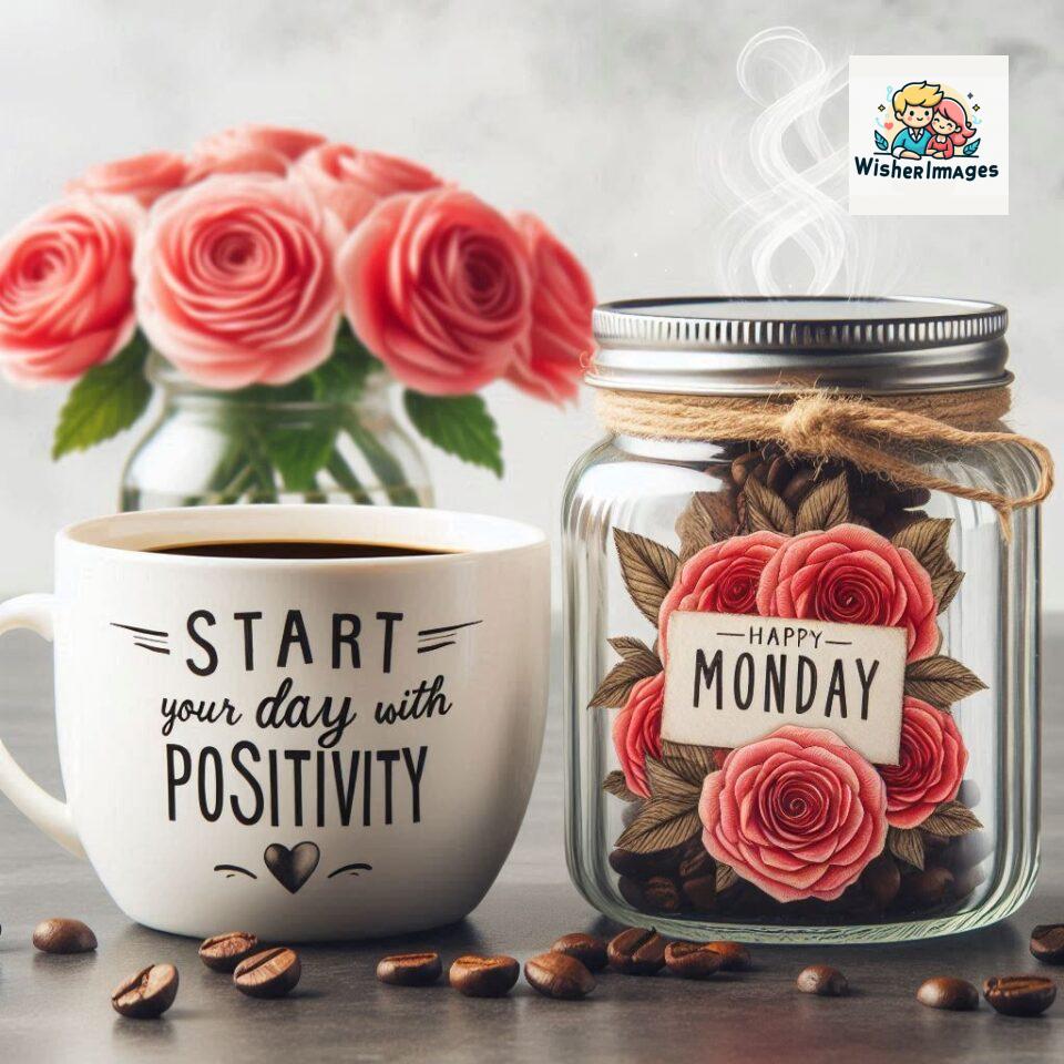 start your day with positivity happy monday blue flowers coffee mug ()