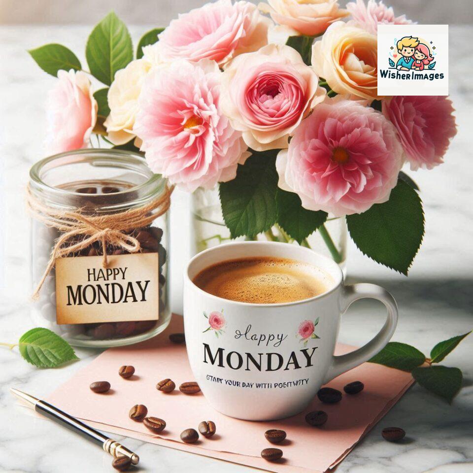 start your day with positivity happy monday blue flowers coffee mug ()