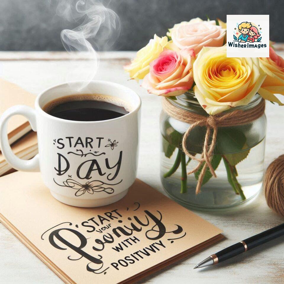 start your day with positivity happy monday blue flowers coffee mug ()