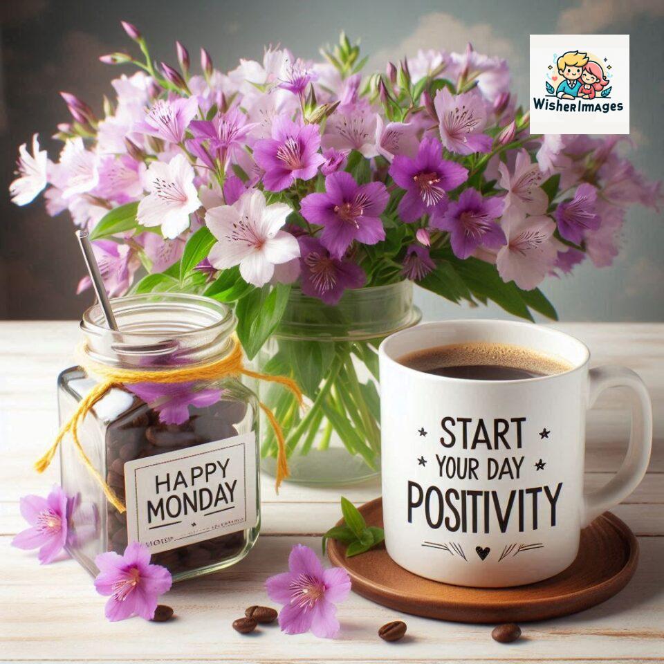 start your day with positivity happy monday blue flowers coffee mug ()