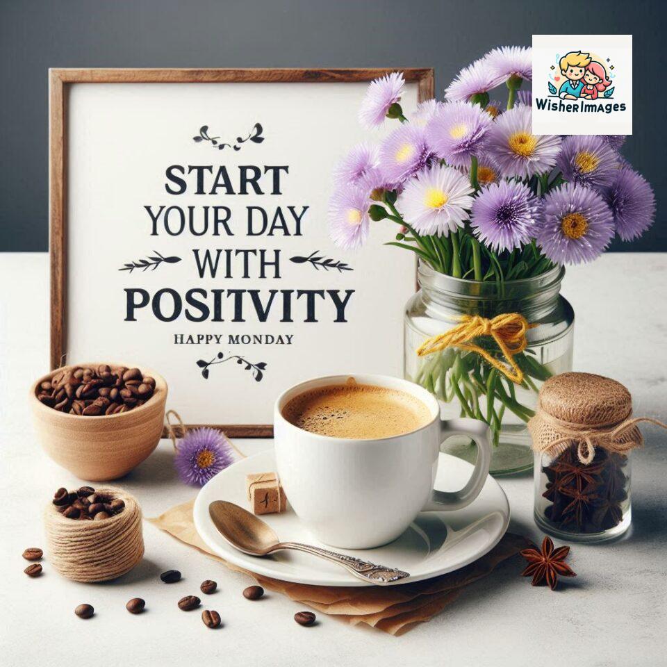 start your day with positivity happy monday blue flowers coffee mug ()