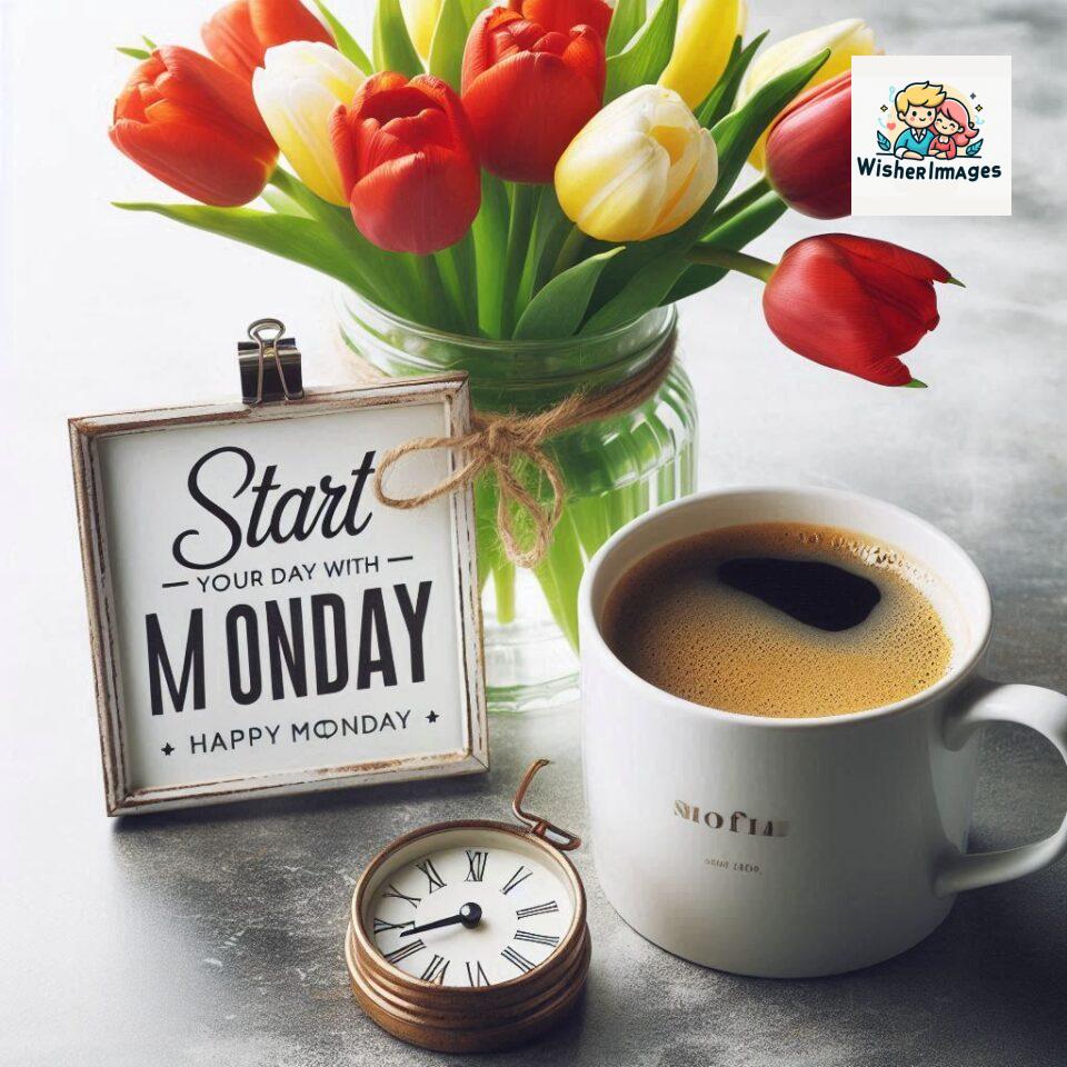 start your day with positivity happy monday blue flowers coffee mug ()