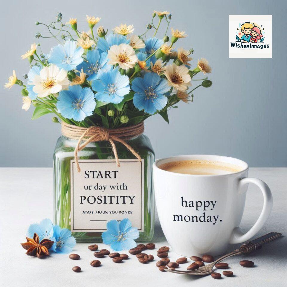 start your day with positivity happy monday blue flowers coffee mug ()