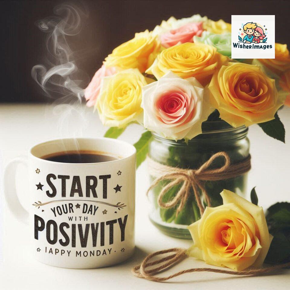 start your day with positivity happy monday blue flowers coffee mug ()