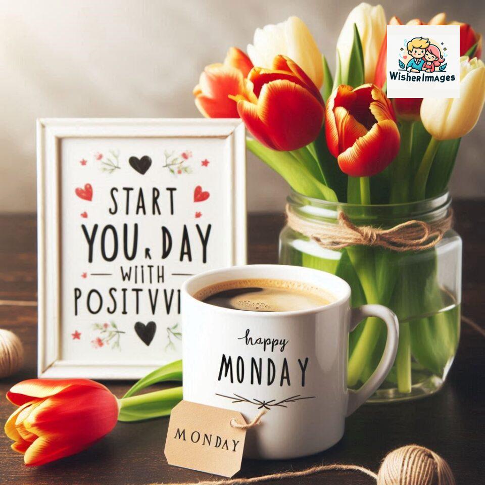 start your day with positivity happy monday blue flowers coffee mug ()