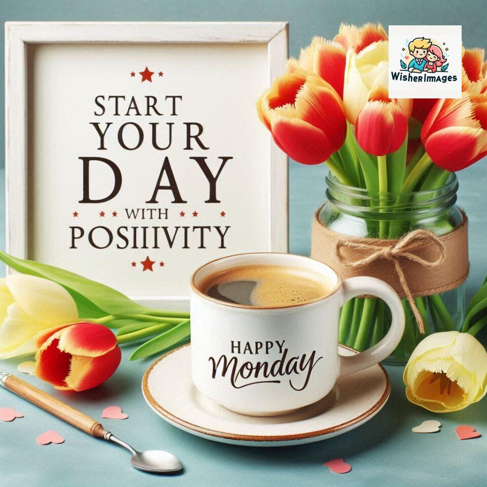 start your day with positivity happy monday blue flowers coffee mug ()