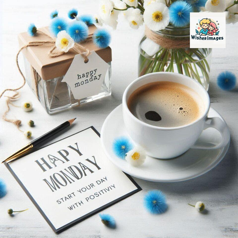 start your day with positivity happy monday blue flowers coffee mug ()