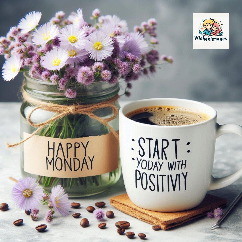 start your day with positivity happy monday blue flowers coffee mug ()