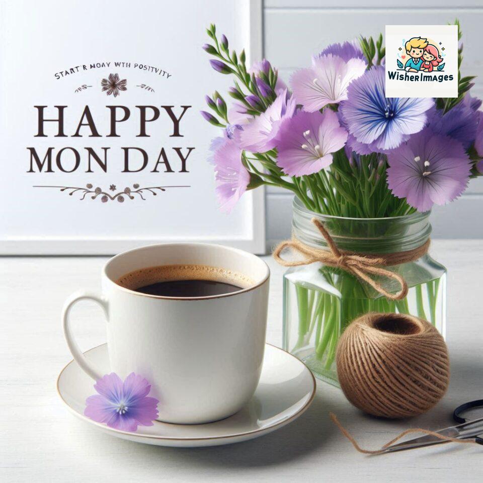 start your day with positivity happy monday blue flowers coffee mug ()