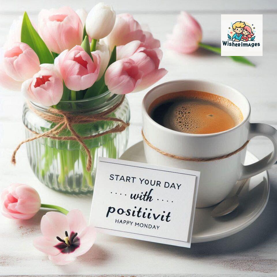 start your day with positivity happy monday blue flowers coffee mug ()