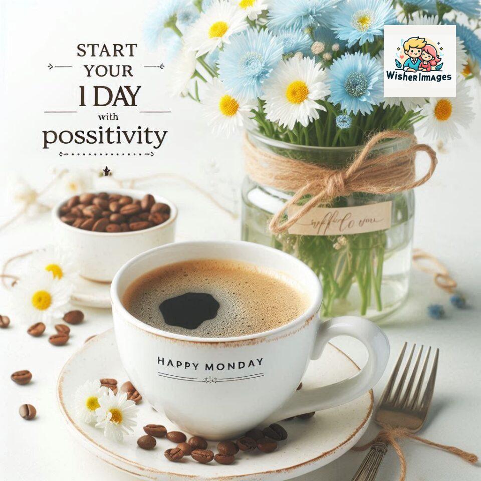 start your day with positivity happy monday blue flowers coffee mug ()