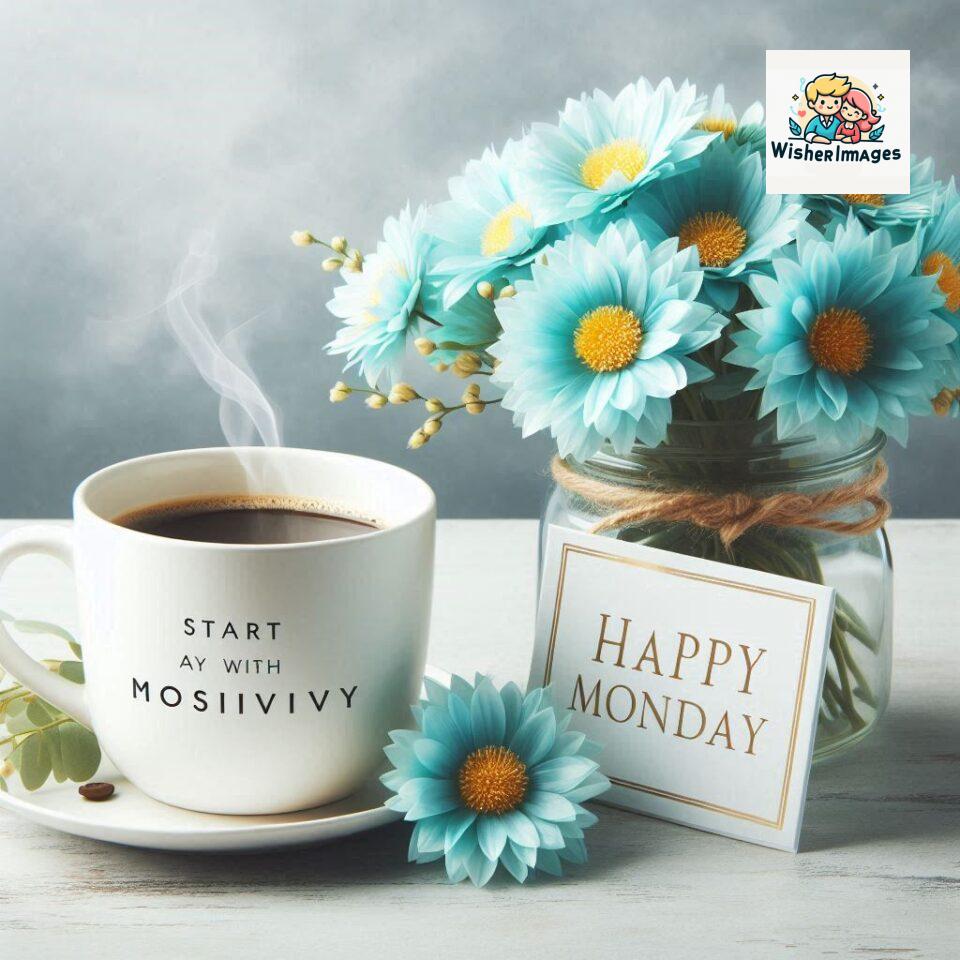 start your day with positivity happy monday blue flowers coffee mug ()