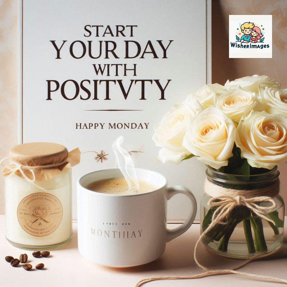 start your day with positivity happy monday blue flowers coffee mug ()