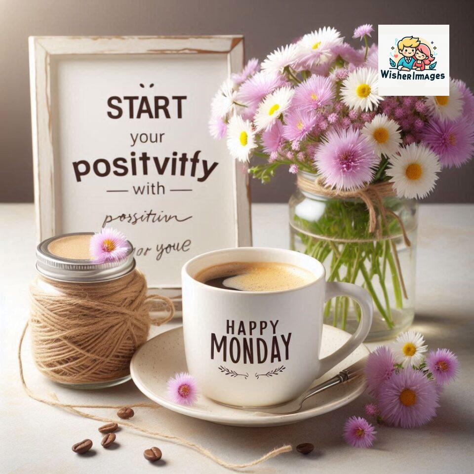 start your day with positivity happy monday blue flowers coffee mug ()