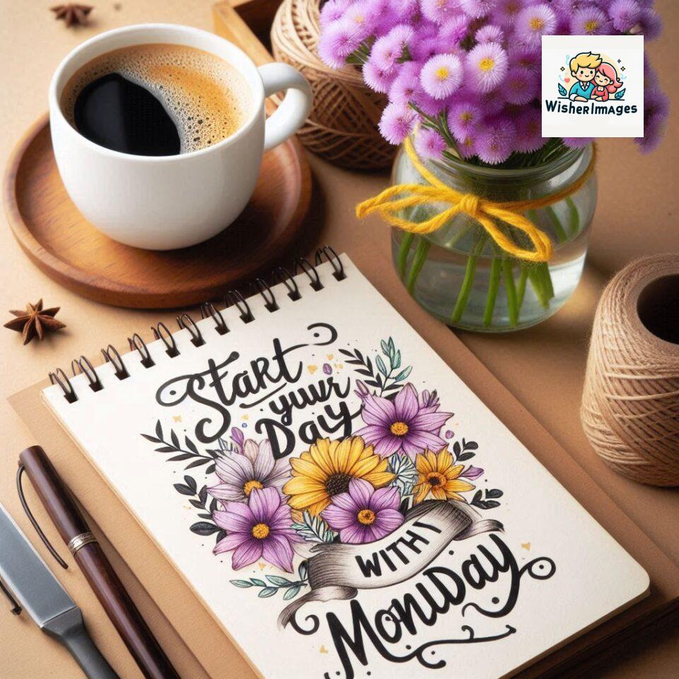 start your day with positivity happy monday blue flowers coffee mug ()