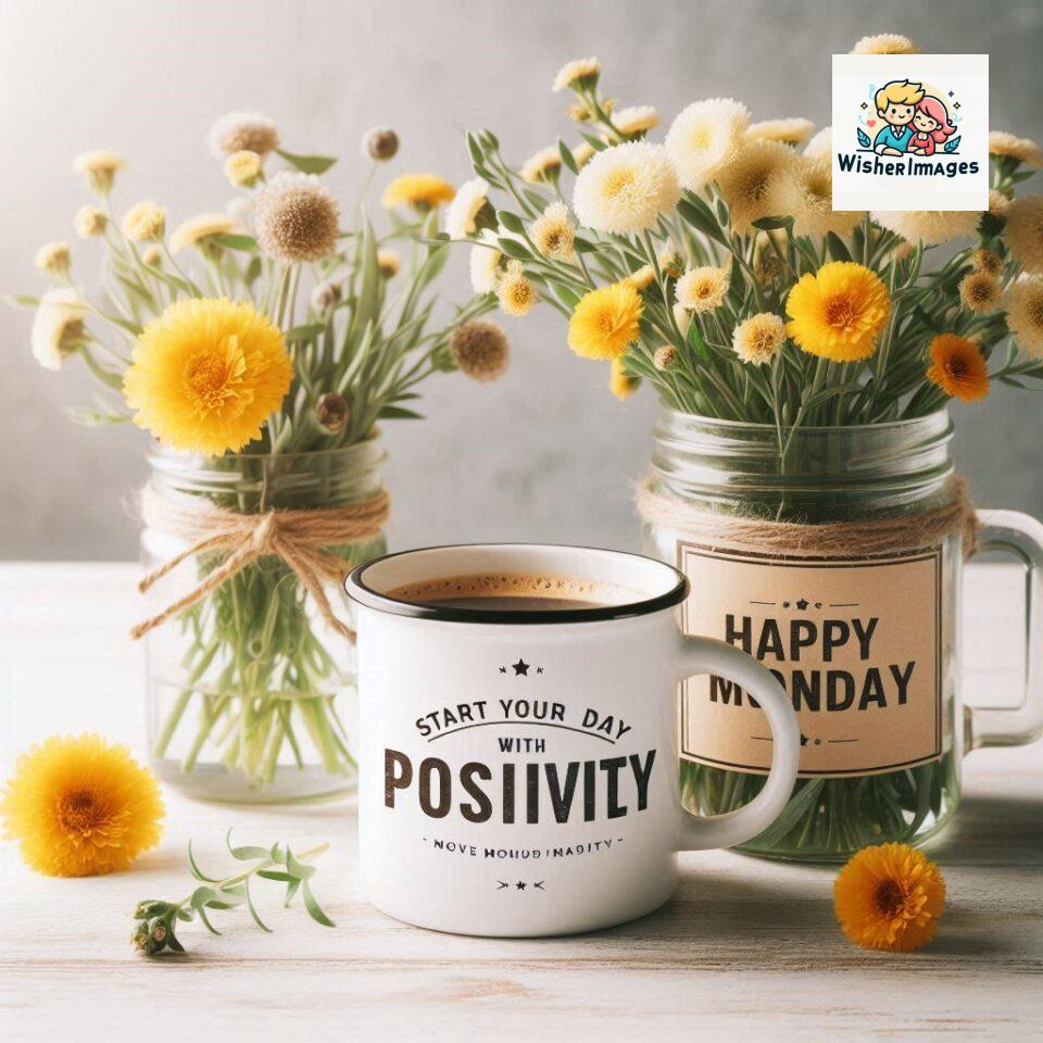 start your day with positivity happy monday blue flowers coffee mug ()