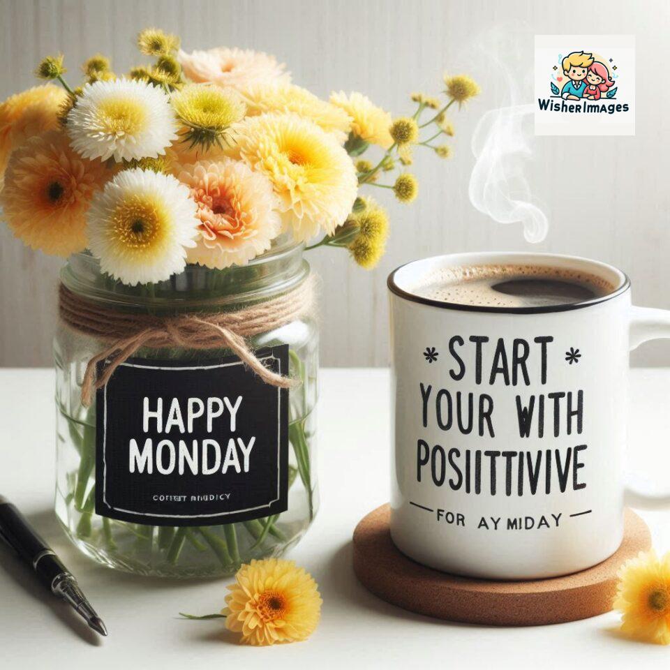 start your day with positivity happy monday blue flowers coffee mug ()