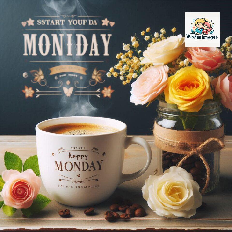 start your day with positivity happy monday blue flowers coffee mug ()