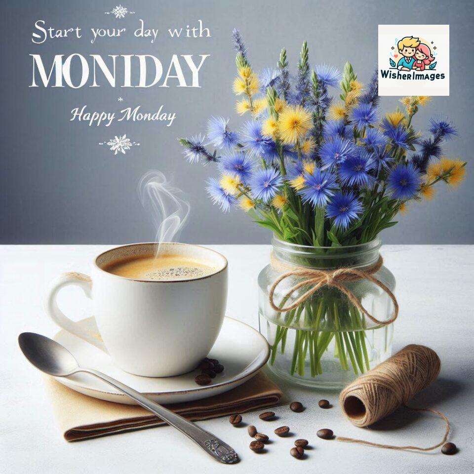 start your day with positivity happy monday blue flowers coffee mug ()