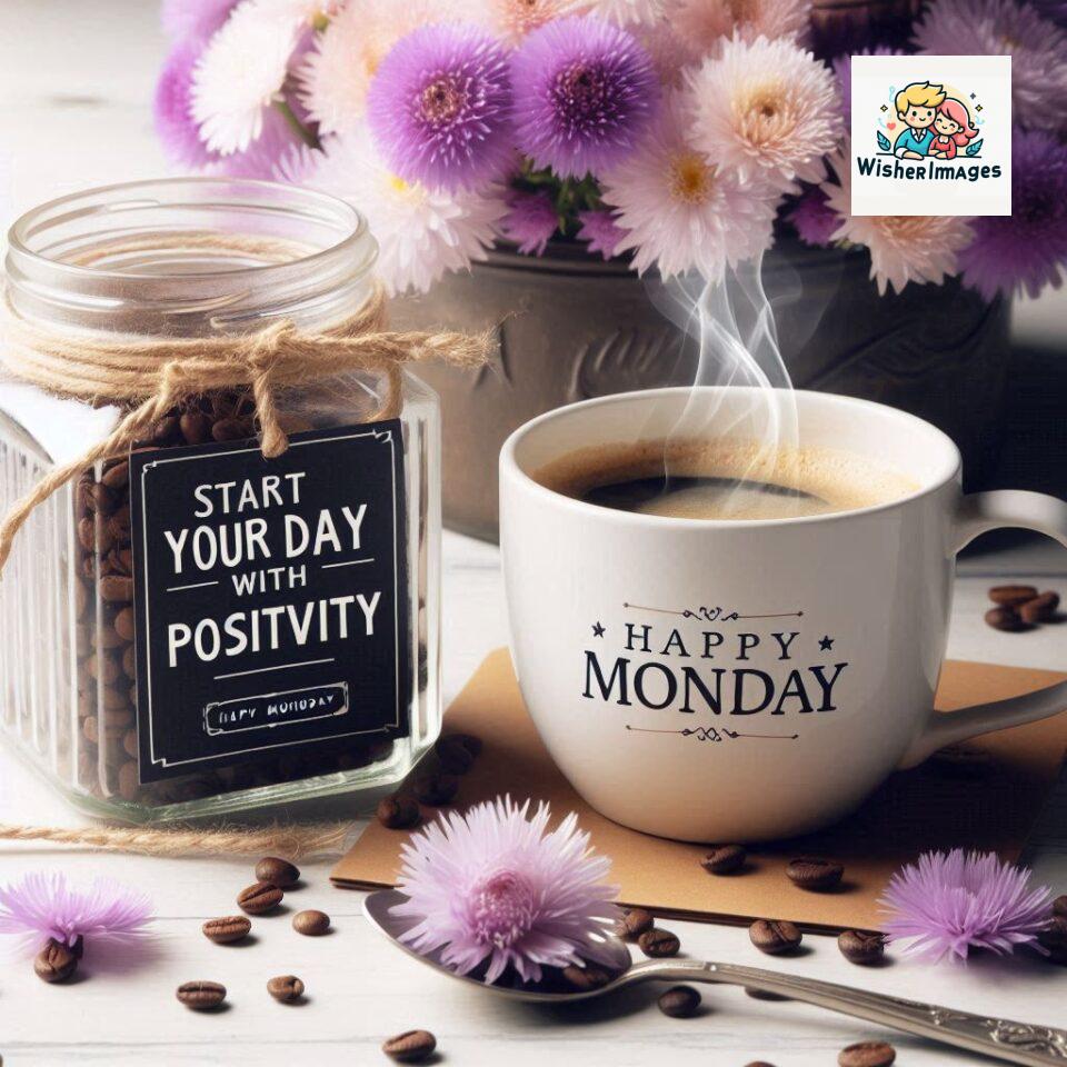 start your day with positivity happy monday blue flowers coffee mug ()