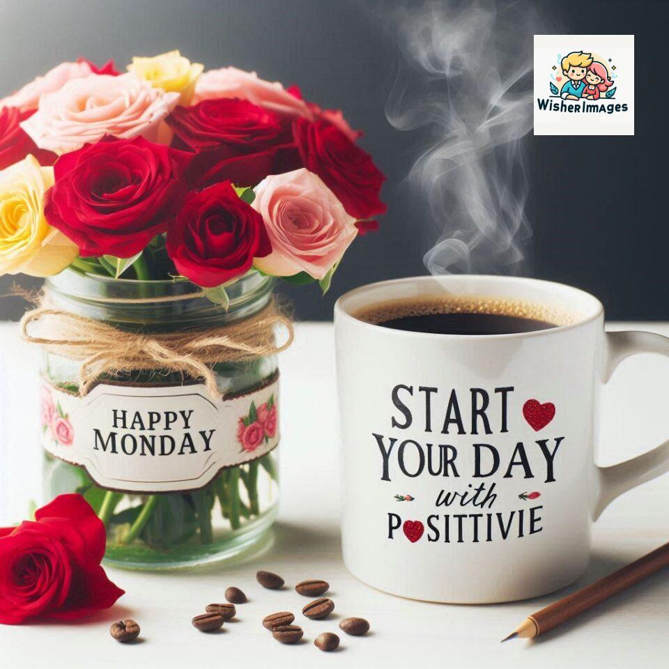 start your day with positivity happy monday blue flowers coffee mug ()