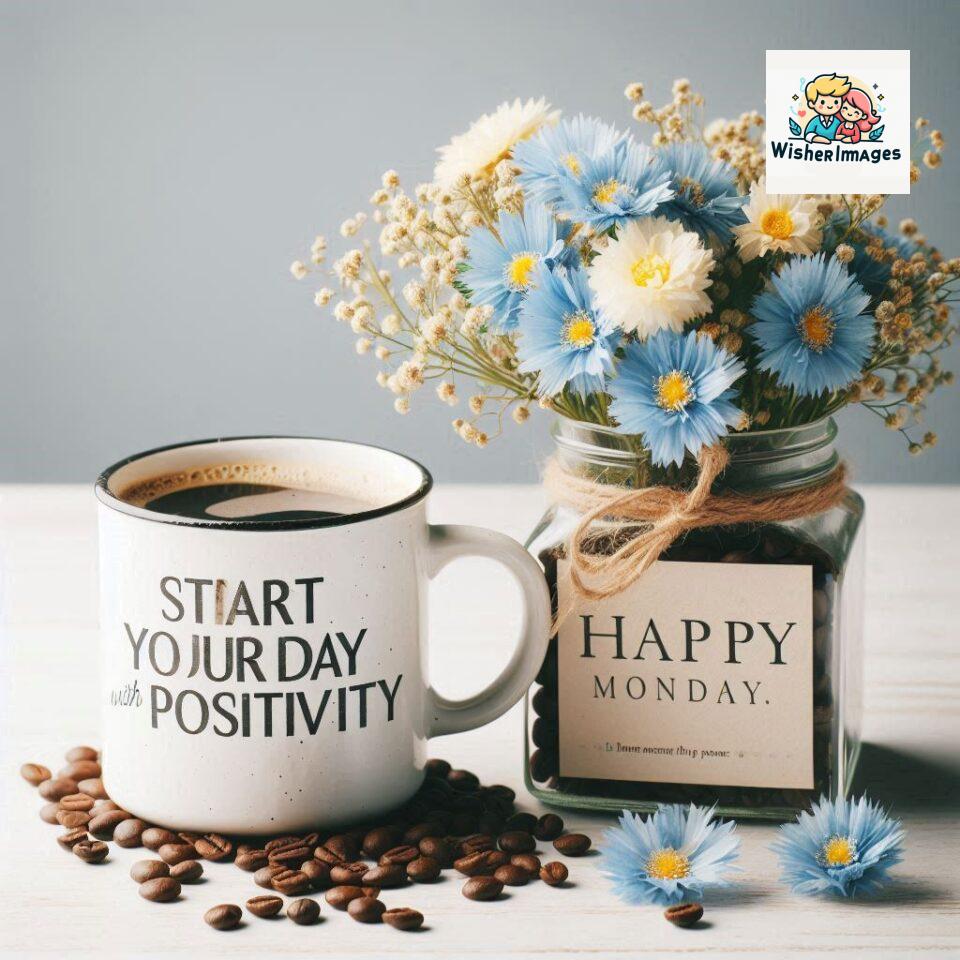 start your day with positivity happy monday blue flowers coffee mug ()