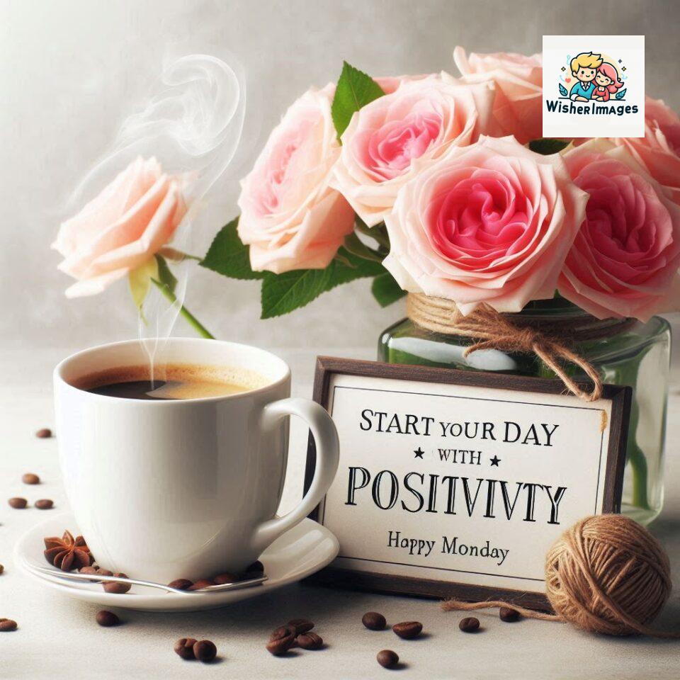 start your day with positivity happy monday blue flowers coffee mug ()