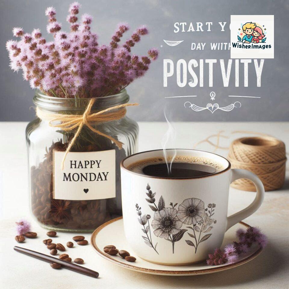 start your day with positivity happy monday blue flowers coffee mug ()