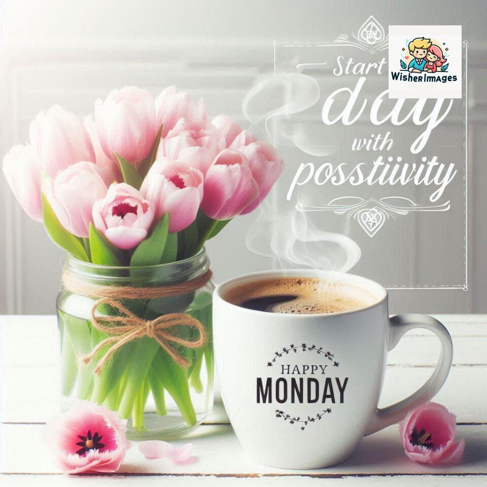 start your day with positivity happy monday blue flowers coffee mug ()