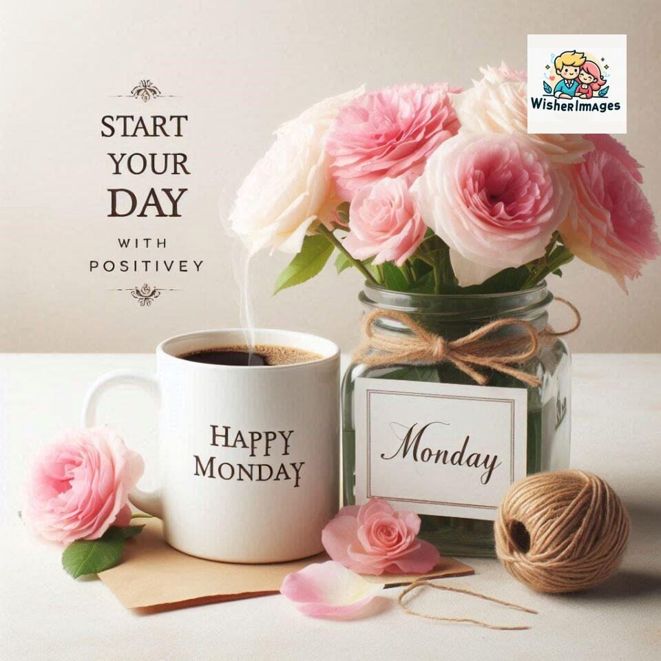 start your day with positivity happy monday blue flowers coffee mug ()